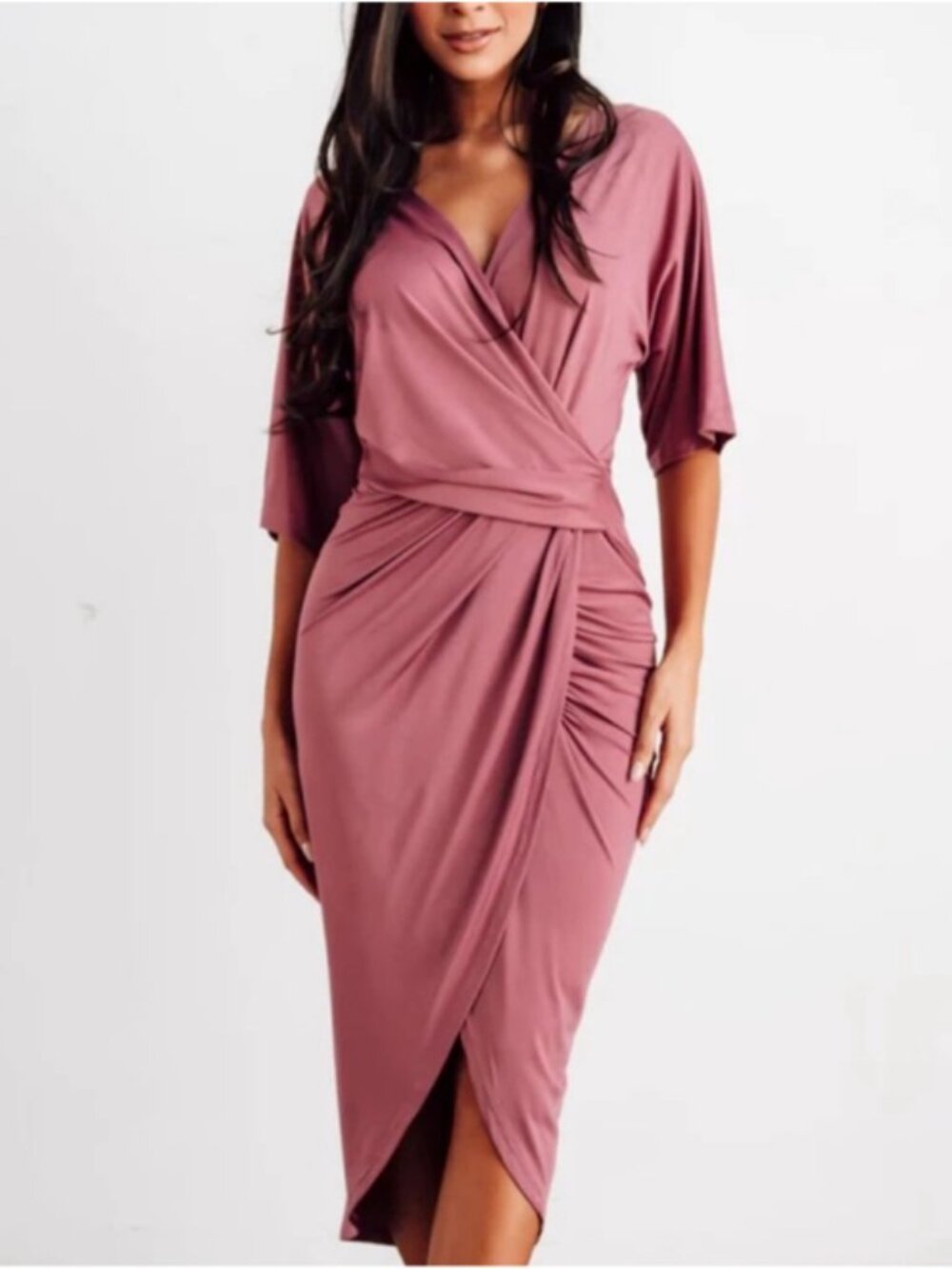 Baltic Born Mauve Pink Wrap Midi Dress